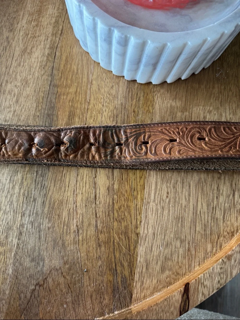 Silver Creek Tooled Leather Belt Brown Western Made USA 43”